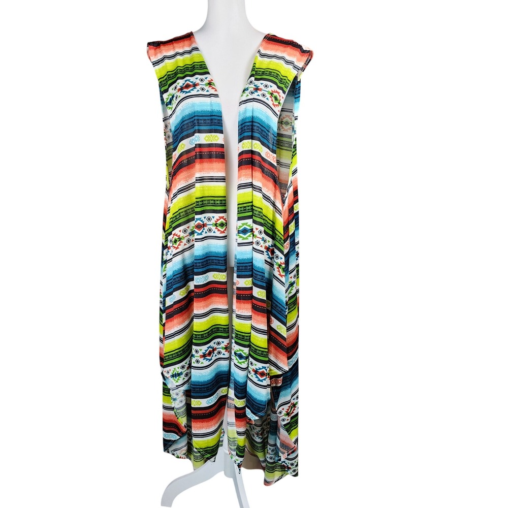 L&B Lucky and Blessed Serape Vest 3XL Striped Southwestern Aztec Long Casual NEW